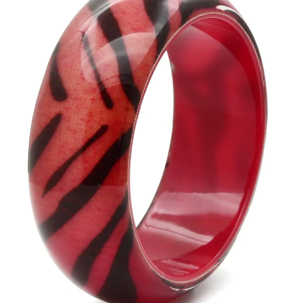 Animal Print Resin Bangle with Synthetic Stone in Cherry and Black