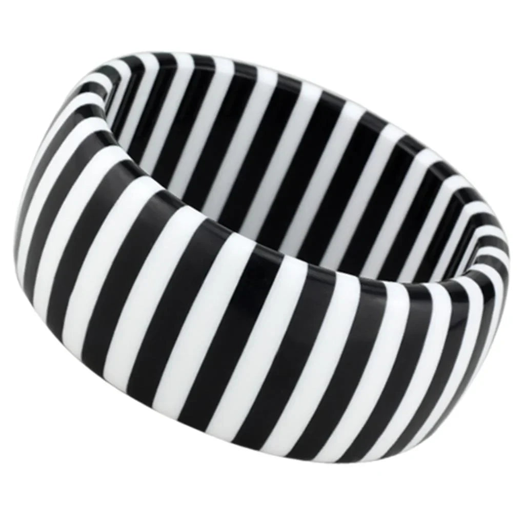 Black and White Striped Resin Bangle