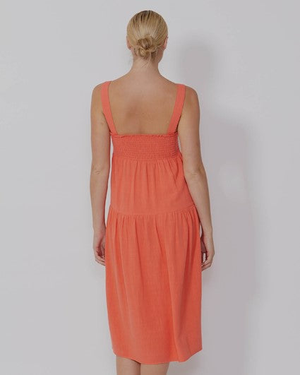 SASS- Solei Touch of Linen Dress in Coral and Natural - sammi