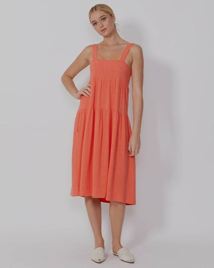 SASS- Solei Touch of Linen Dress in Coral and Natural - sammi