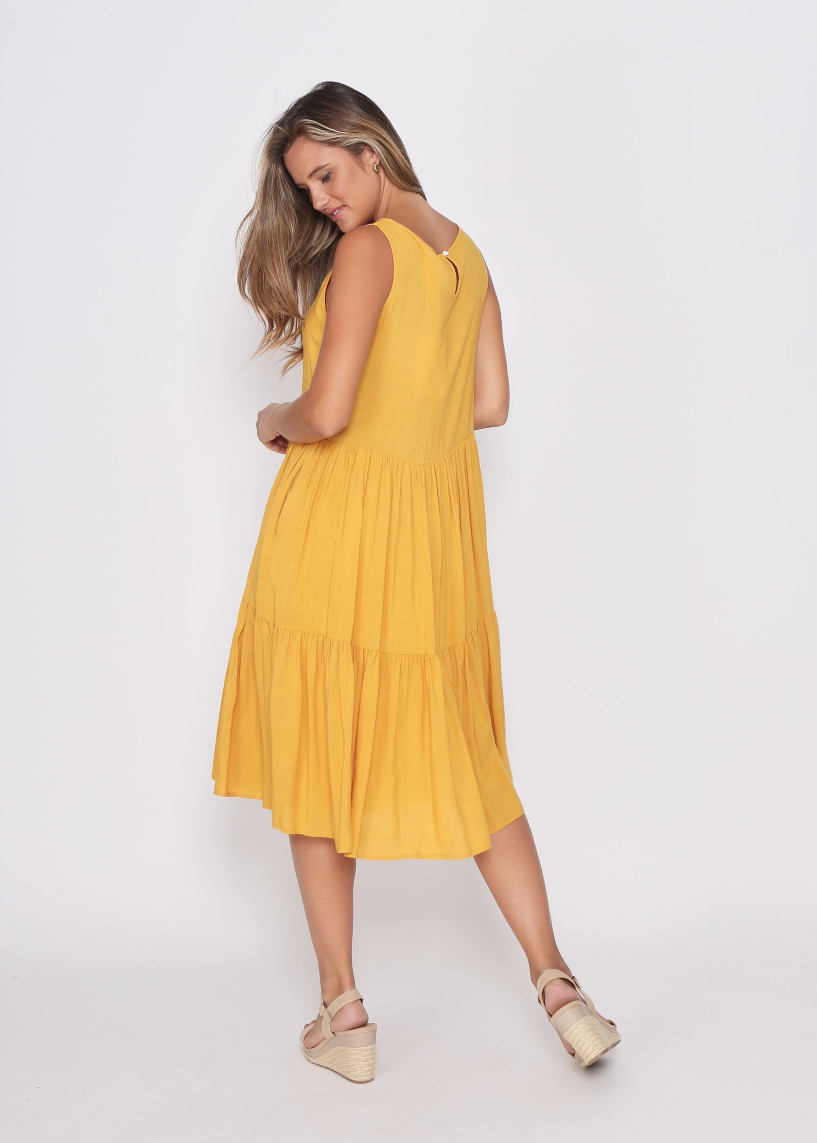 Mustard Dress fully Lined with side pockets. - sammi