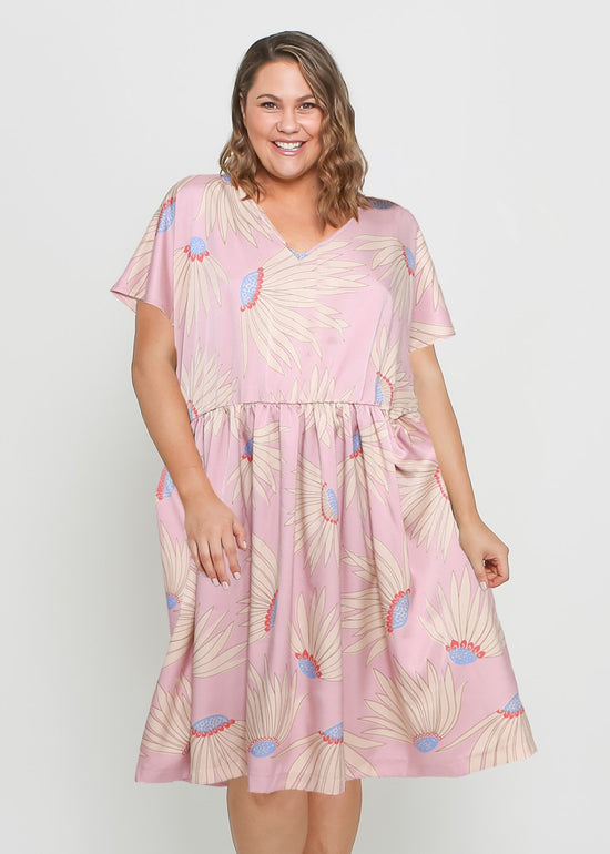 Curves Range - Pink Floral Dress with Pockets! Sizes 16-22 - sammi