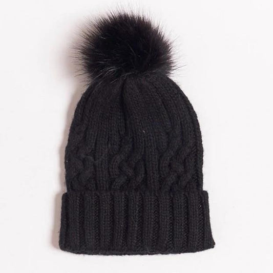 BETTY BASICS Black Beanie with Pom Pom - sammi