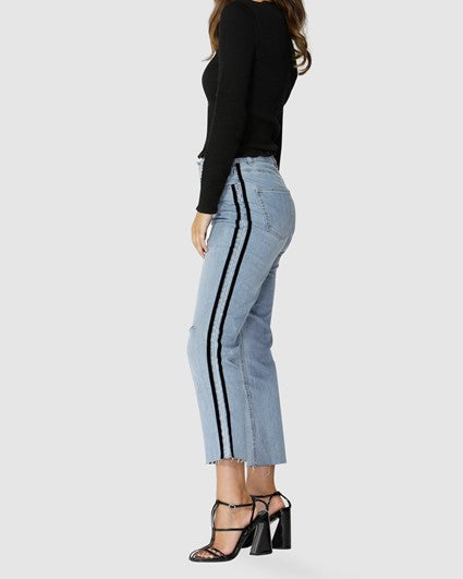 SASS Velvet Stripe Jeans in Vintage Indigo - sammi