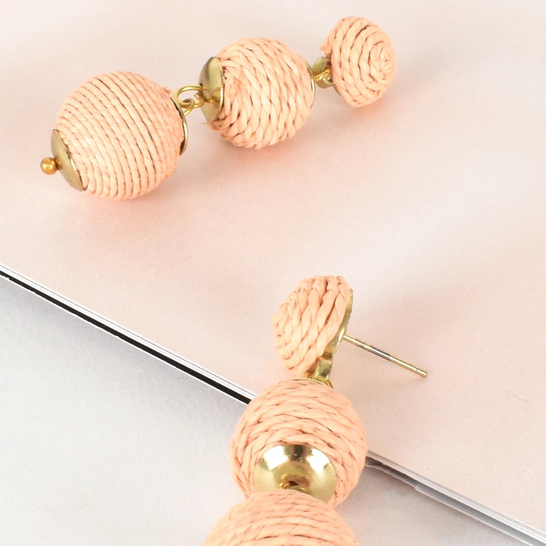 Adorne - Fashion Earrings Wound Ball Drop Earrings in Peach and Gold - sammi