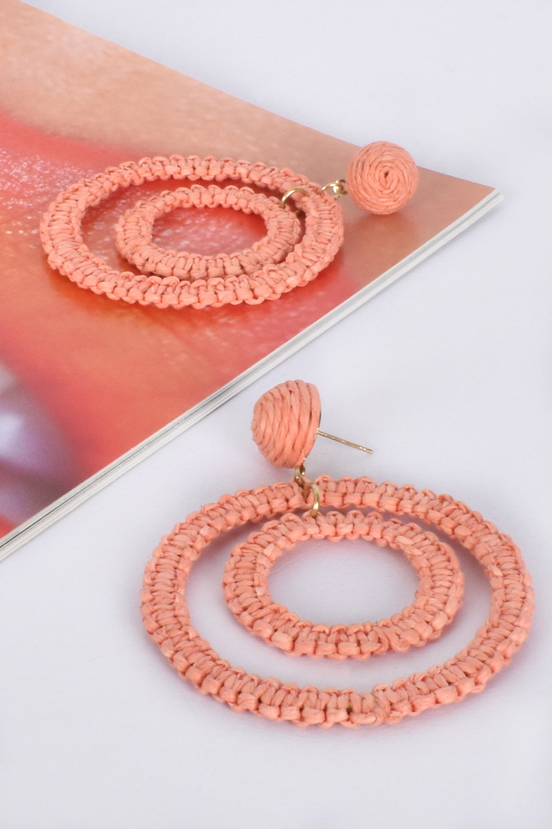 Deep Peach Double Ring Crochet Earrings
