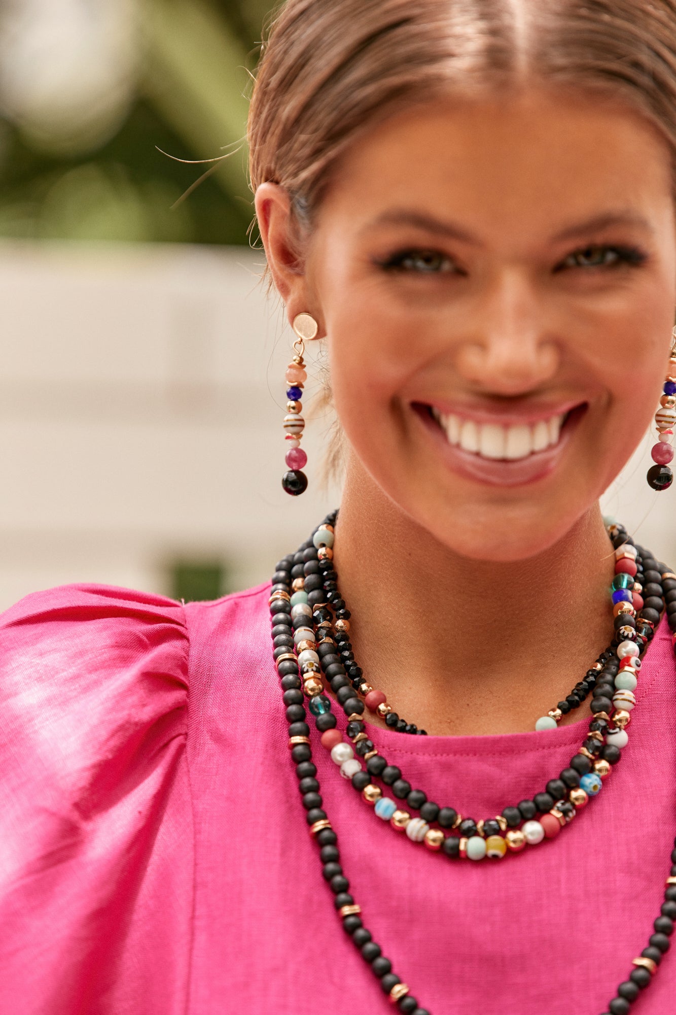 Adorne - Multi Coloured Bead Drop Fashion Earrings - sammi