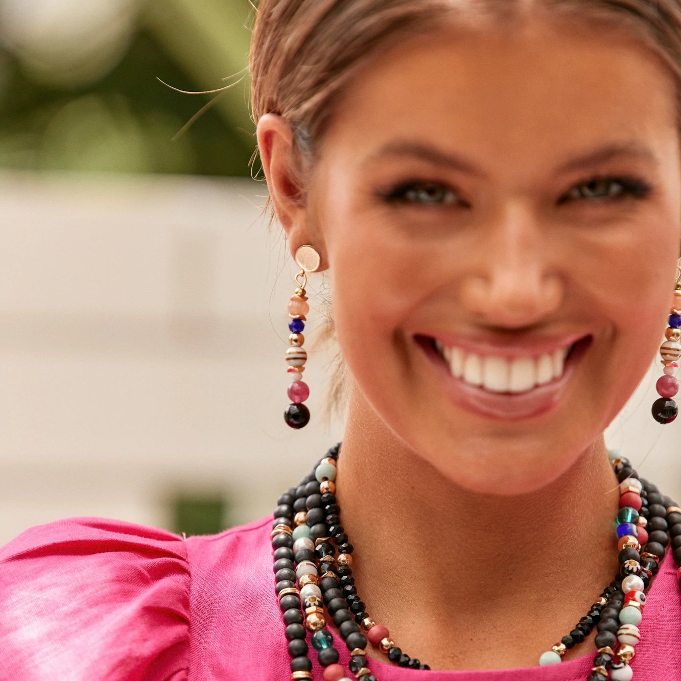 Adorne - Multi Coloured Bead Drop Fashion Earrings - sammi