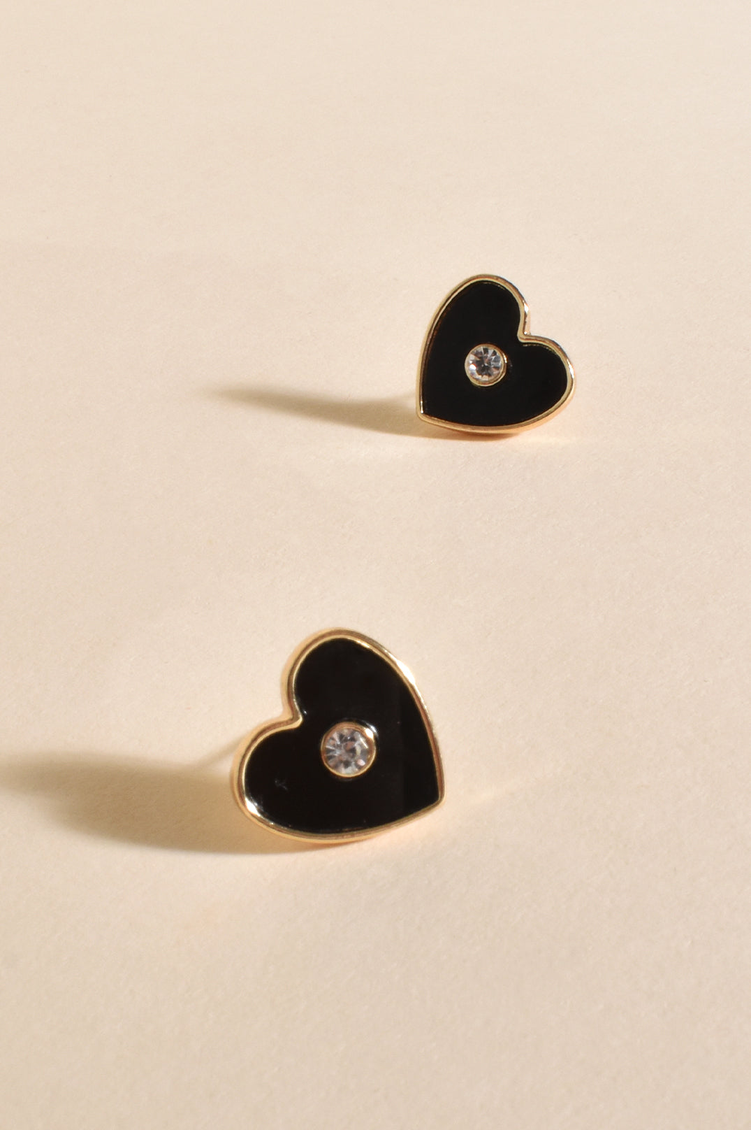 Gold and Black Enamel Heart Stud Fashion Earrings
