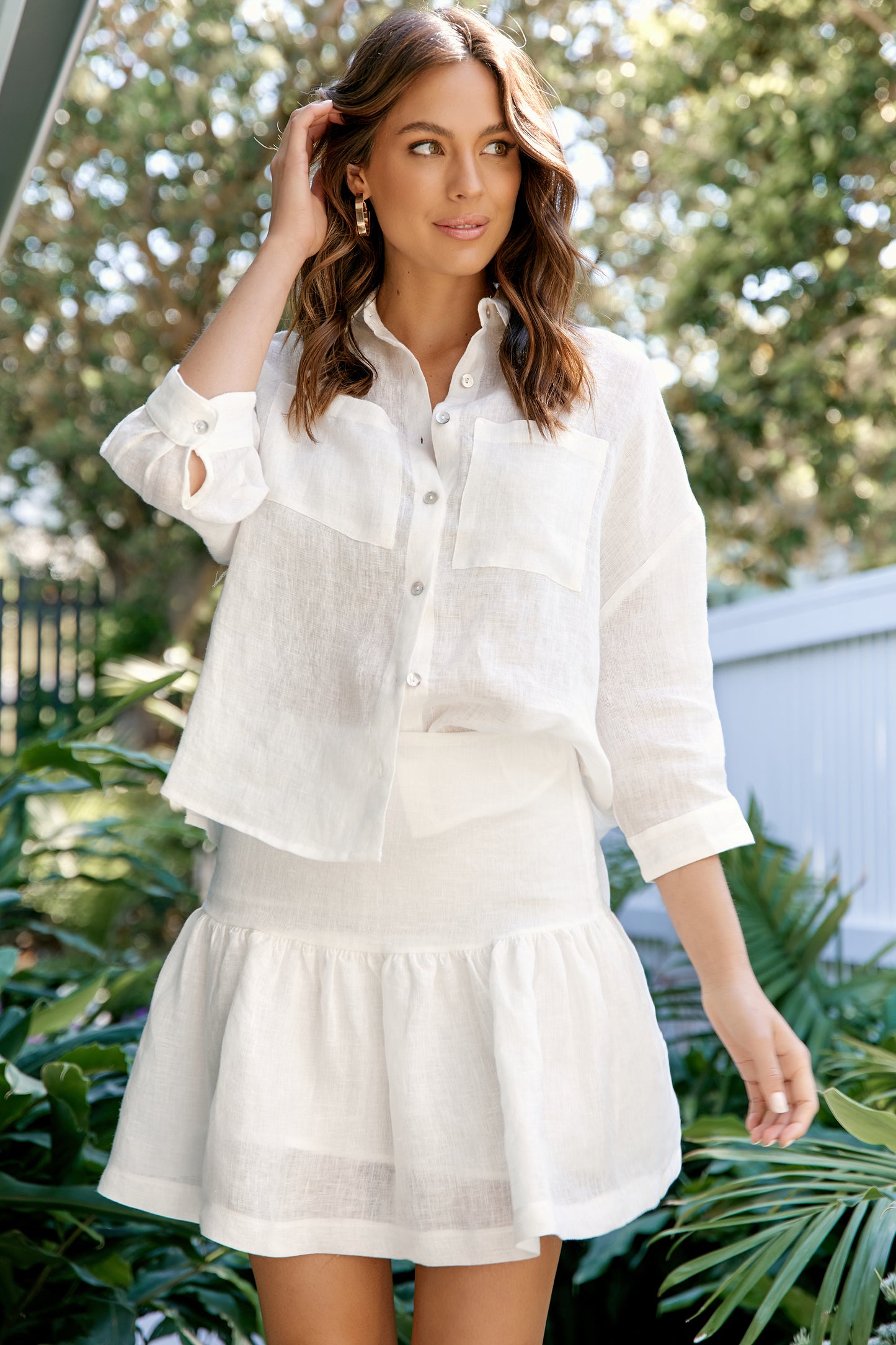 White Linen Skirt Fully Lined with Side Zip