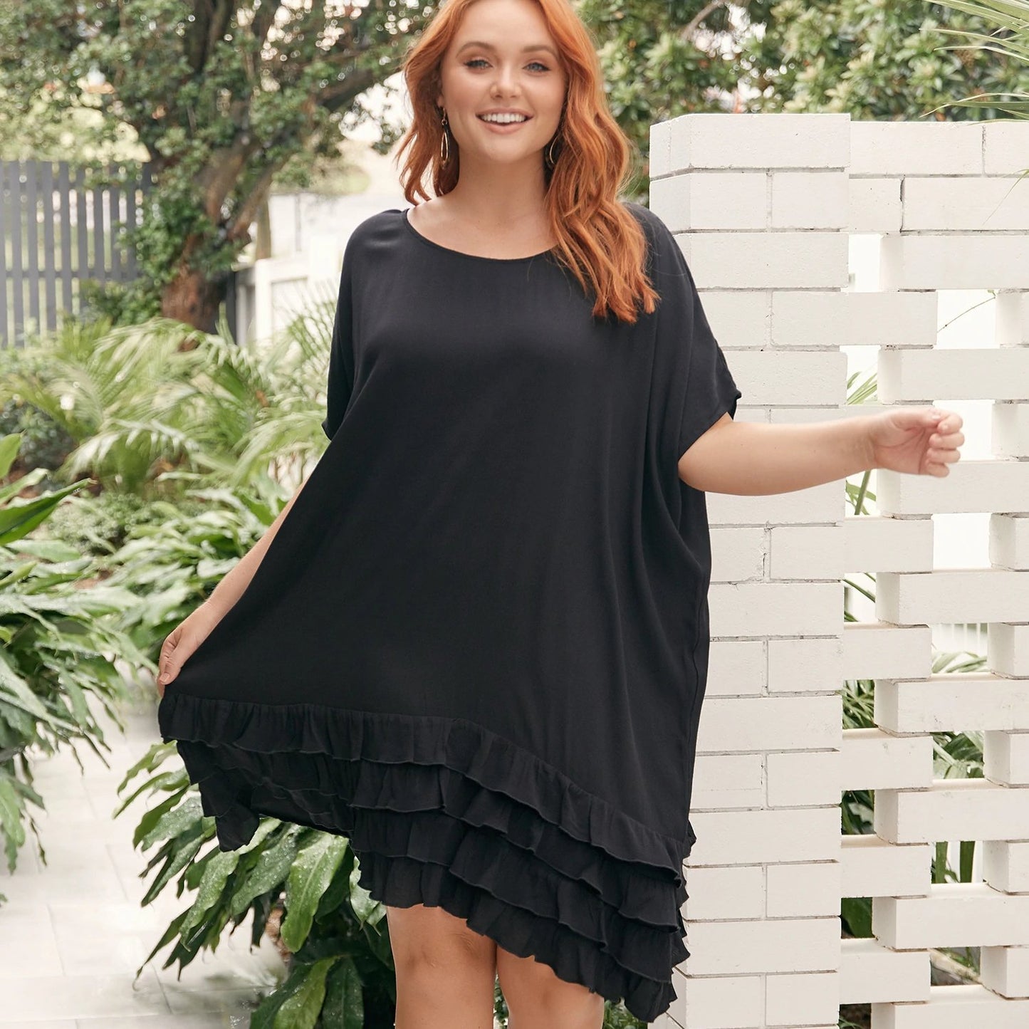 Black Ruffle Viscose Crepe Dress. - sammi