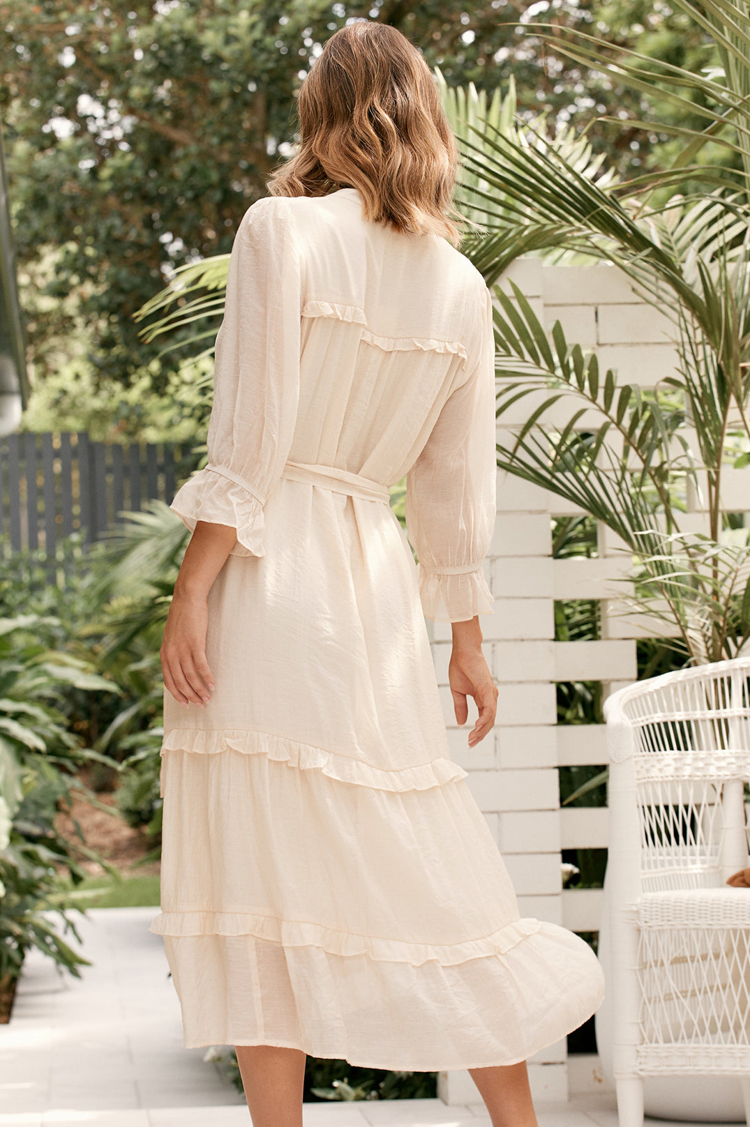 Elegant and Feminine - Cream Frill Dress made from a blend of Bamboo, Cottle and Tencel
