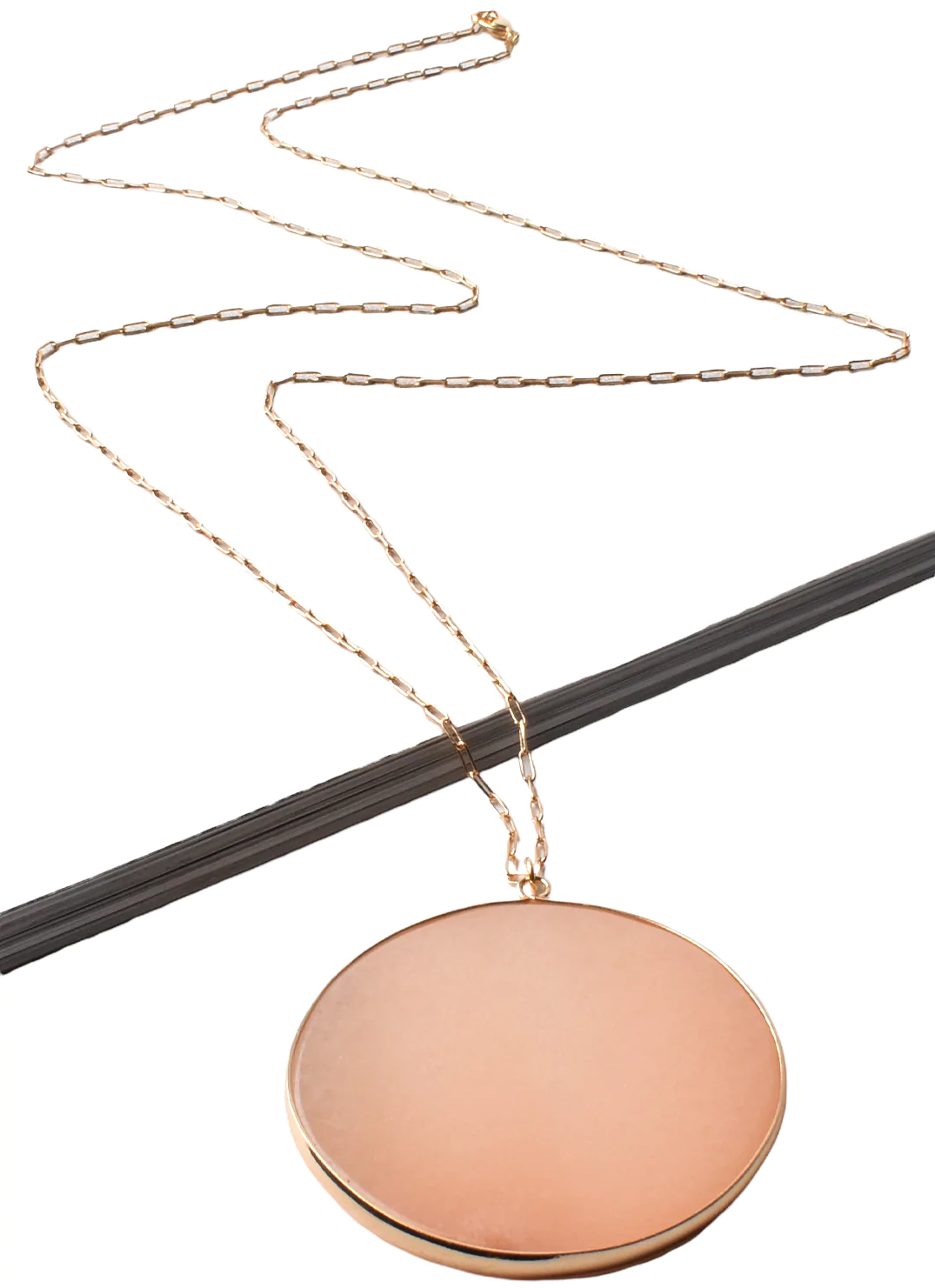 Fine Chain Round Disc Pendant Necklace in Pale Peach and Gold