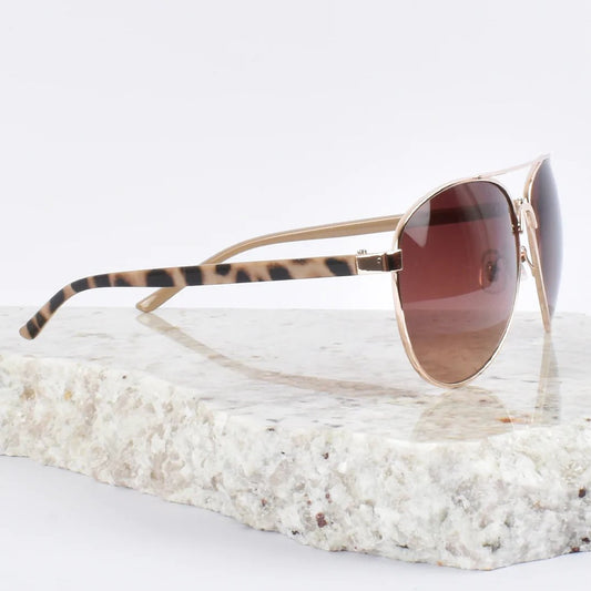 Gold Leopard Vivi Aviator Style Fashion Sunglasses