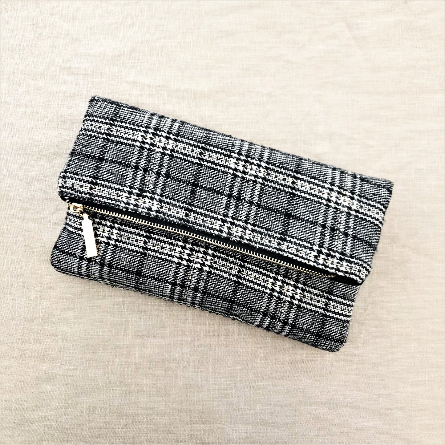 Tweed Bag Flap over Clutch in Chocolate and White and Black and White - sammi