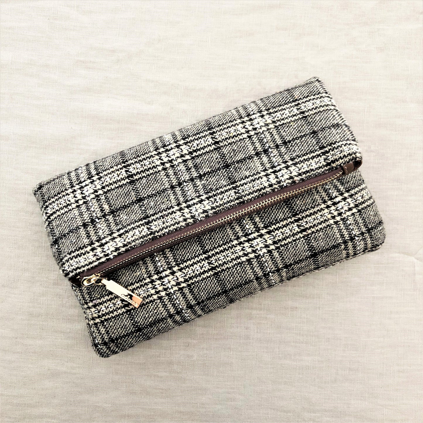 Tweed Bag Flap over Clutch in Chocolate and White and Black and White - sammi