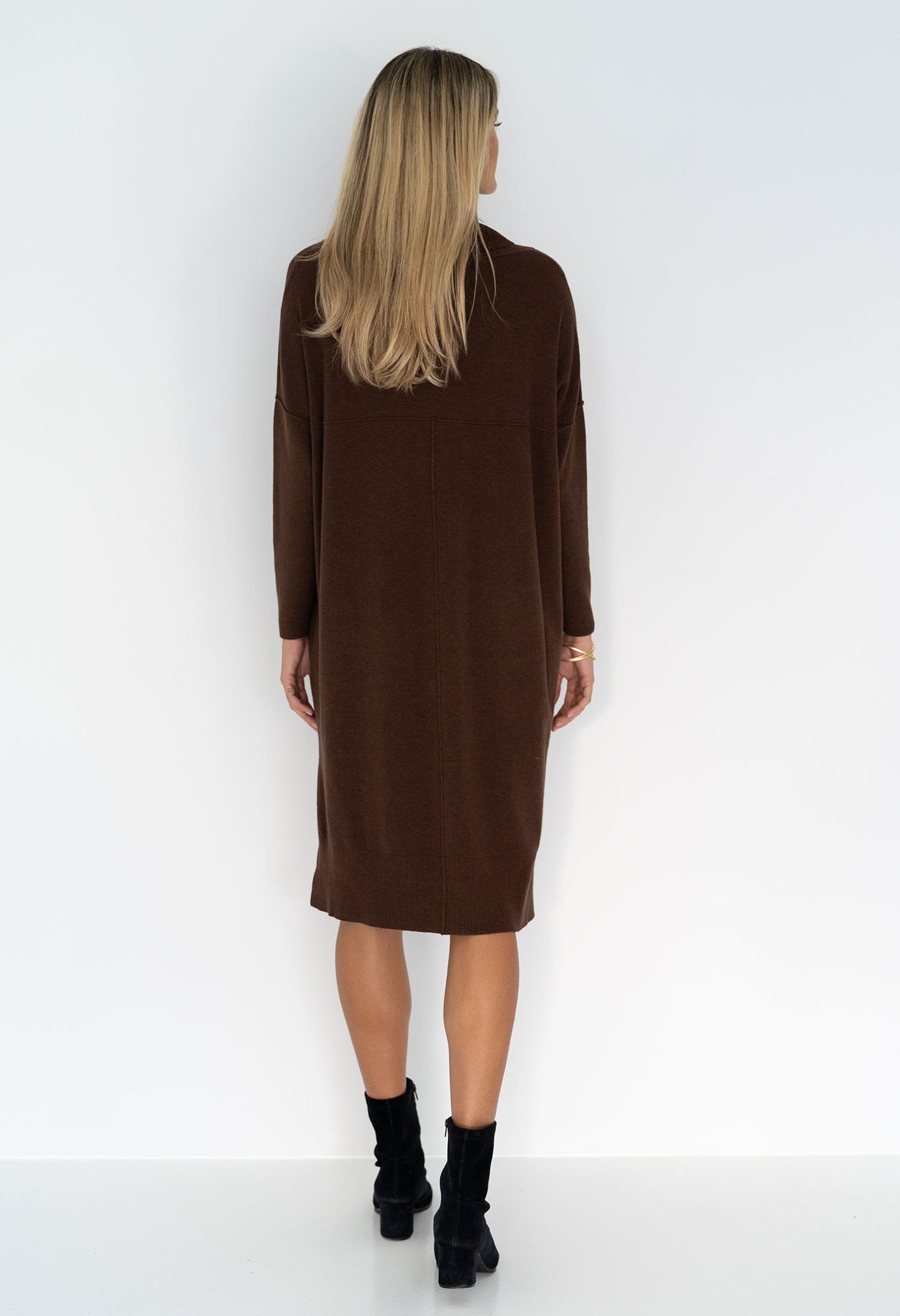 Humidity - Myra Knitted Long Sleeve Winter Dress in Chocolate and Black.