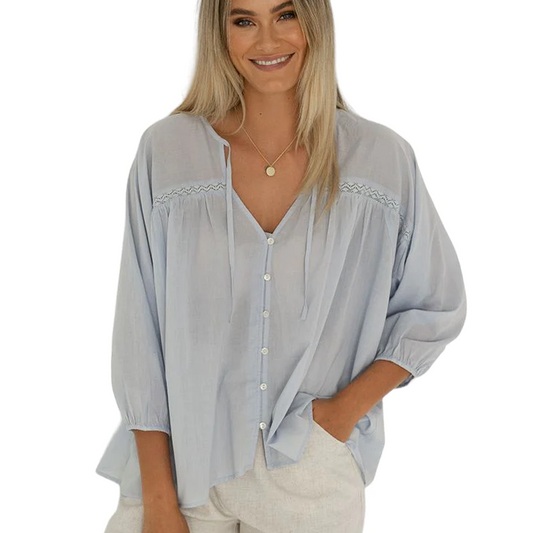 Humidity - Avery Blouse in Powder Blue and Navy