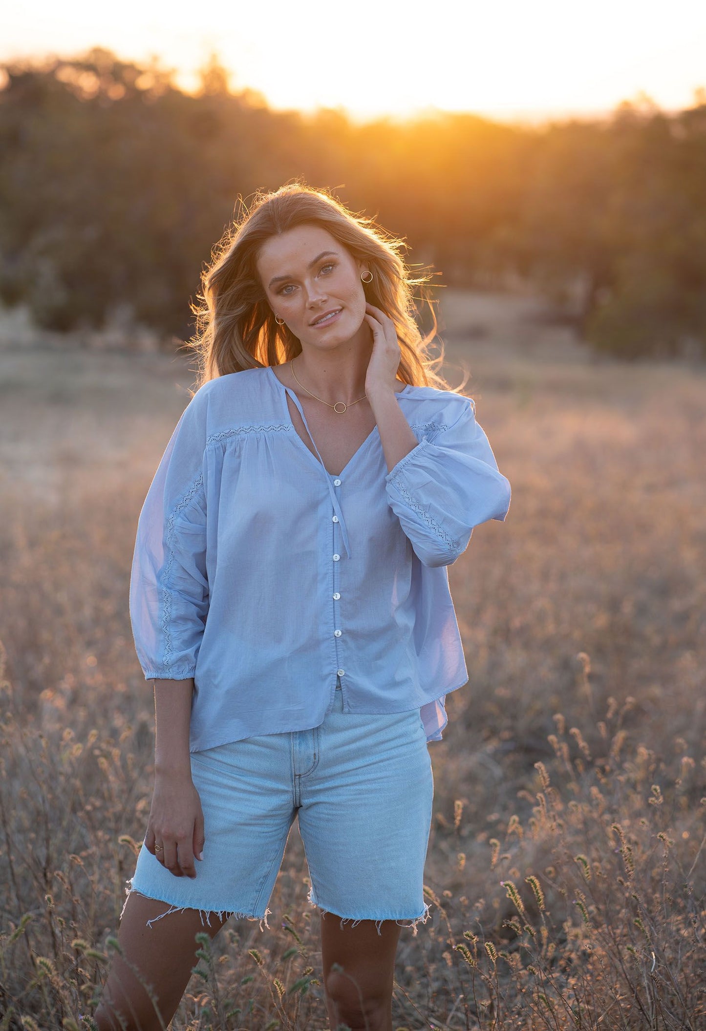 Humidity - Avery Blouse in Powder Blue and Navy