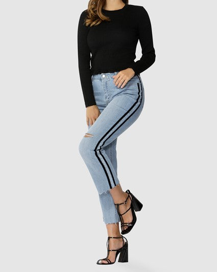 SASS Velvet Stripe Jeans in Vintage Indigo - sammi