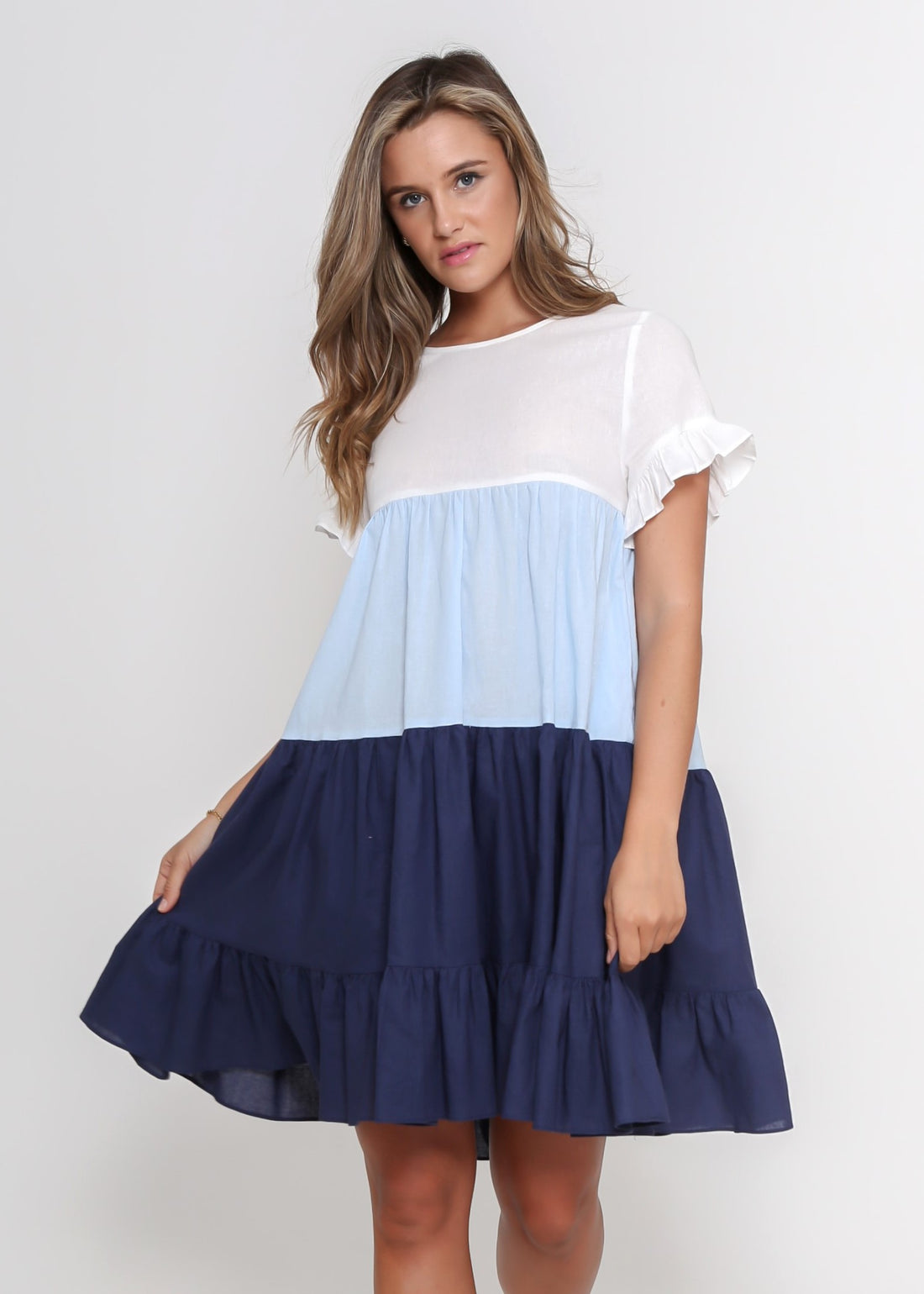 White, Pale Blue and Navy dress. - sammi