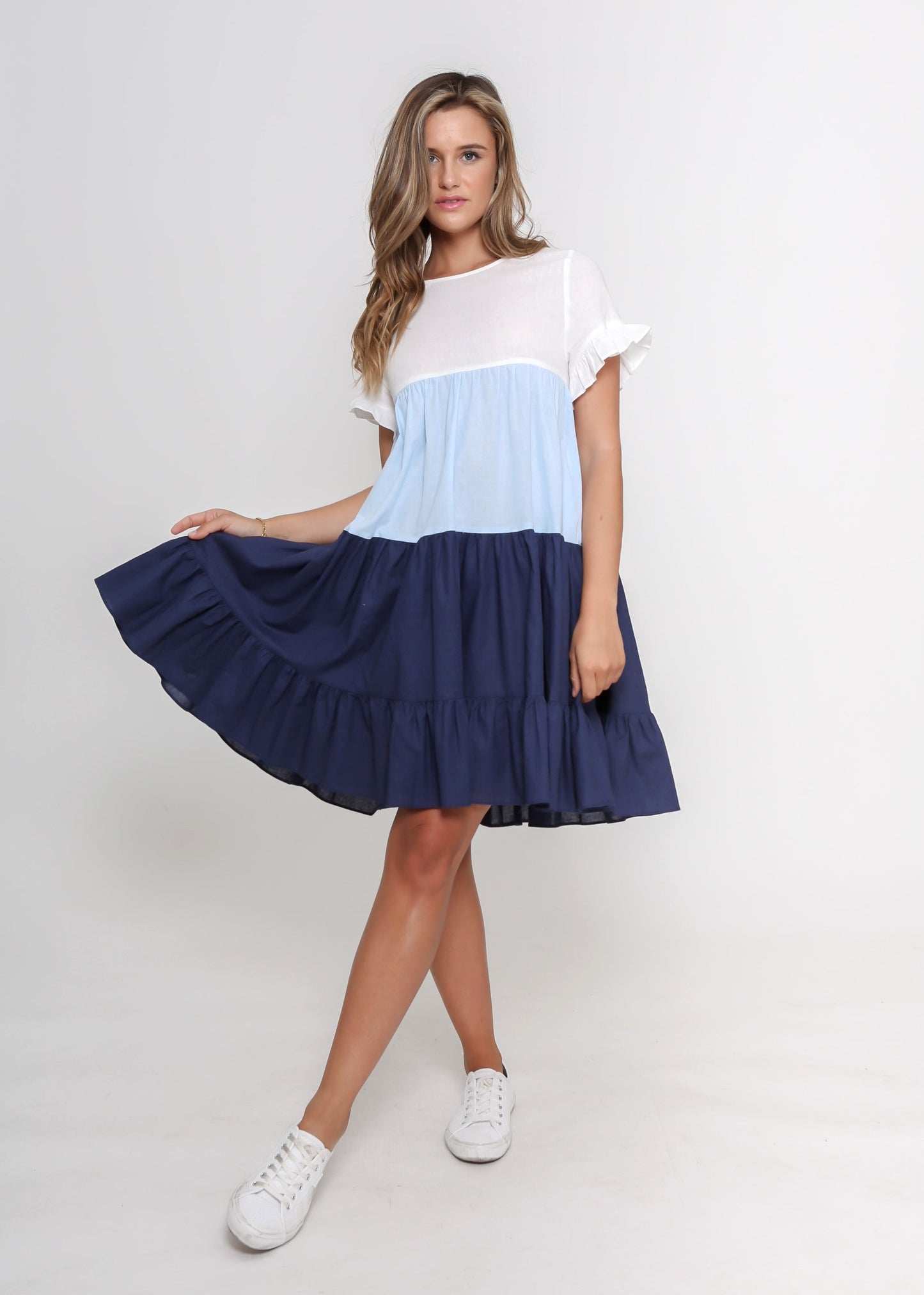 White, Pale Blue and Navy dress. - sammi