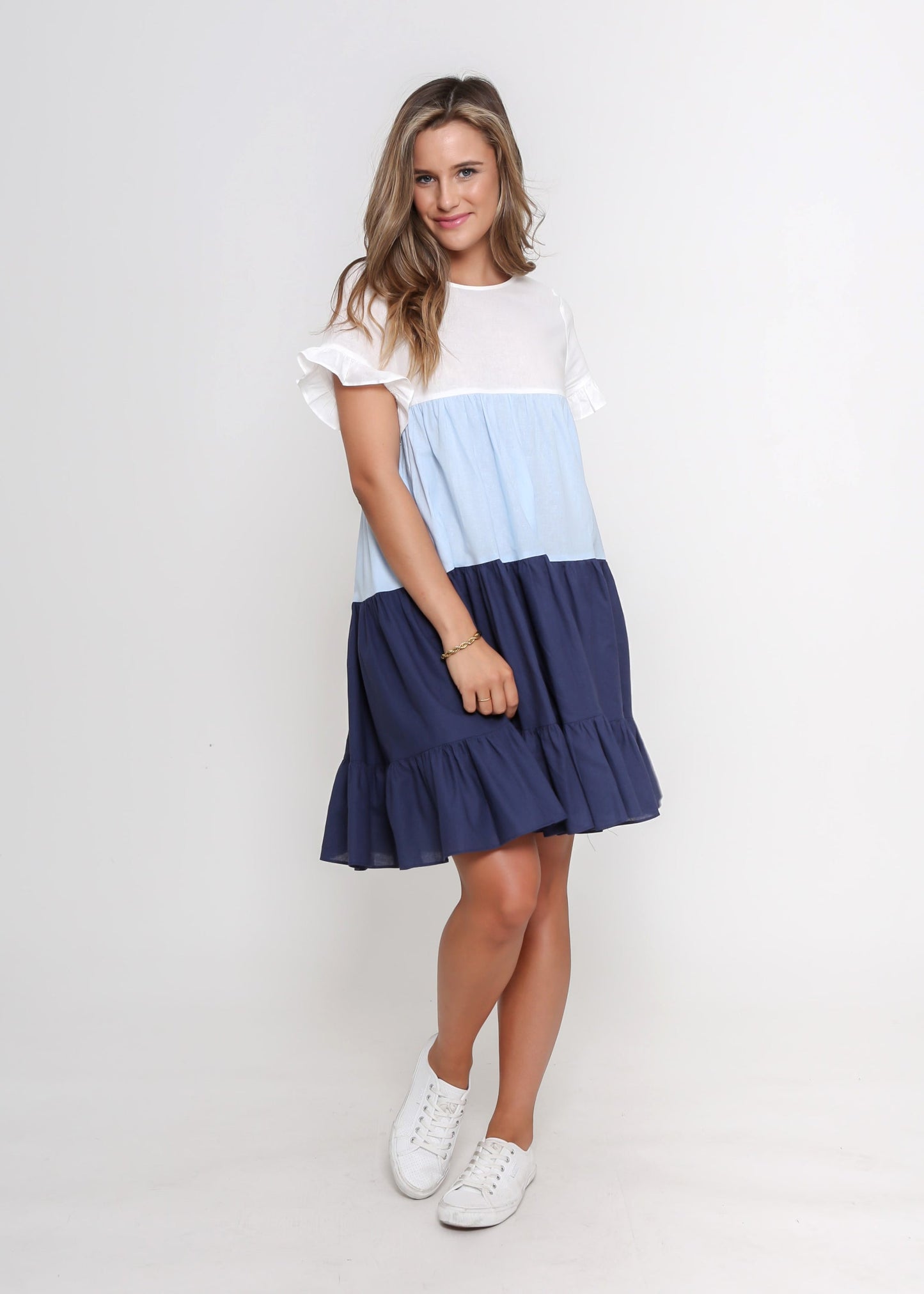 White, Pale Blue and Navy dress. - sammi