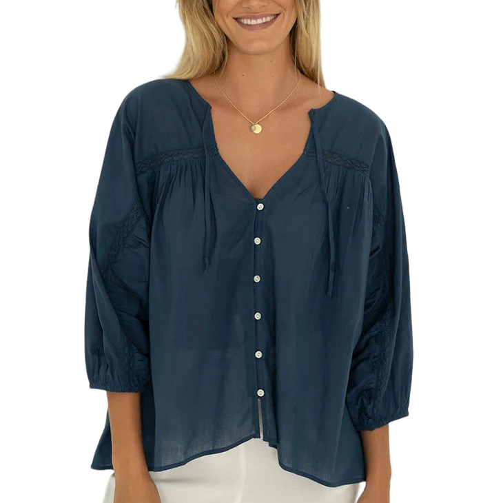 Humidity - Avery Blouse in Powder Blue and Navy